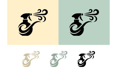 Spray bottle logo with swirls on cream and green backgrounds.