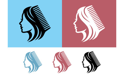 Logo de peigne à cheveux de profil féminin, symbole de beauté.