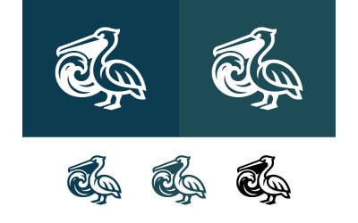Logotipo de um pelicano carregando um redemoinho de água.