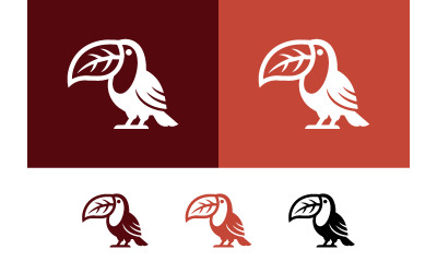 Logo tukana s listem na kaštanově hnědém pozadí.