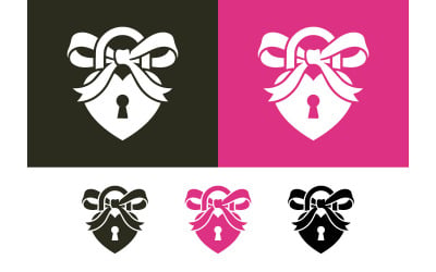 Heart lock bow logos in pink black and white.