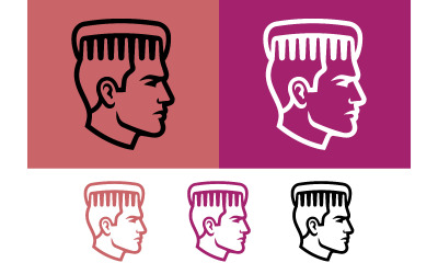 Logo graphique représentant un homme avec des cheveux peignés sur fond coloré.