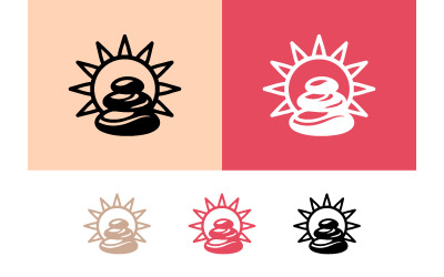 Zen stones and sun icons on warm backgrounds.