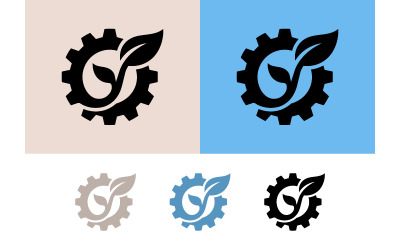 Logo z przekładnią i liściem dla branży ekologicznej.
