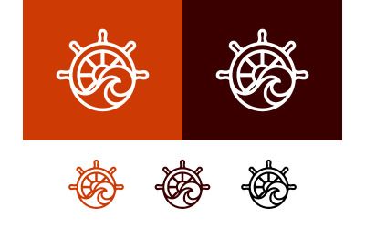 Conception de logo représentant un gouvernail nautique et une vague.