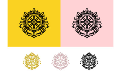 Conception de bannière avec emblème de roue de navire.