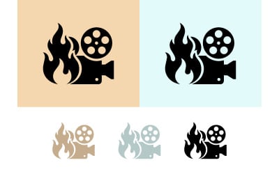 Grafik-Symbol einer brennenden Vintage-Filmkamera.