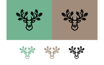 Logo met hertenkop en gewei in groenbruin.