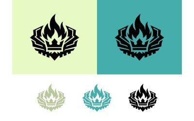 Emblema de corona de fuego con elementos abstractos puntiagudos.