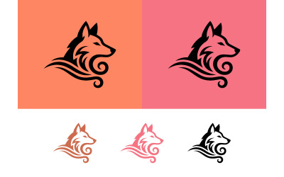Logo met vossenkop en tribale krullen, in roze, oranje en zwart.