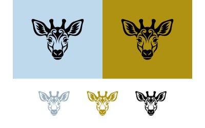 Diseño de logotipo tribal con cabeza de jirafa sobre fondo azul.