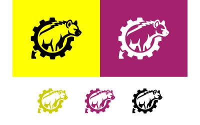 Logotipo de hiena en el interior del equipo, negro, amarillo y morado.