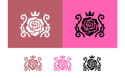 Rosa con logo a corona, rosa, bordeaux e nero.