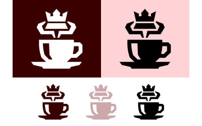 Logotipo de la taza de café King sobre fondo marrón y rosa.