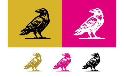 Silhouette di corvo, uccello dal profilo deciso, su sfondo giallo.