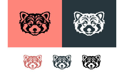 Logotipo con la cara de un panda rojo, con motivos y colores tribales.