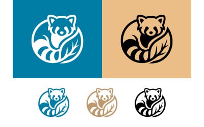 Logotipos de pandas rojos en círculo con hojas y colores.