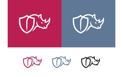 Concepto de logotipo de rinoceronte y escudo.