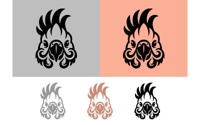 Logotipo tribal de cabeza de loro en blanco y negro.