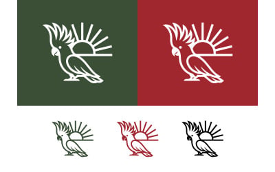 Cacatúa tropical con el emblema del sol naciente.