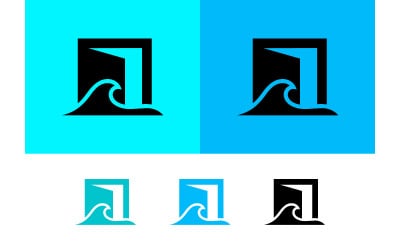 Kapı dalgası logosu tasarımı, mavi su yeşili.