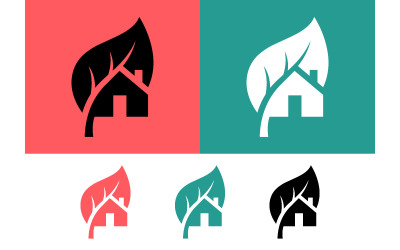 Logo Eco House sur fond rouge et turquoise.