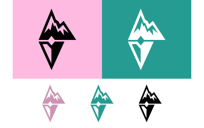 Bergsreflektionslogotyp på rosa och blågrön bakgrund.
