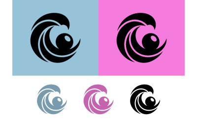 Wave abstract logo with blue and pink background.