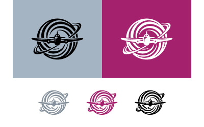 Airplane in orbit logo grey and purple.