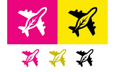 Vliegtuigbladlogo&amp;#39;s in roze, geel en zwart, ecologisch verantwoord reizen.