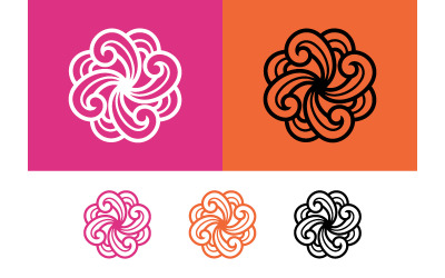 Circular floral pattern logo design elements.