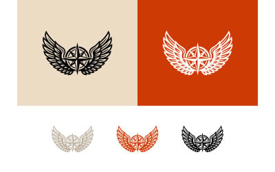 Compass with wings logo in black and orange.