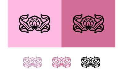 Stylized flower with ribbon design.