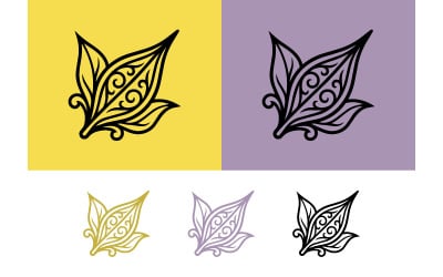 Stylized leaf icon with ornate details for natural design.