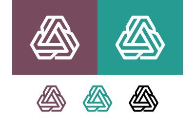 Abstract triangle logo design on plum teal background.