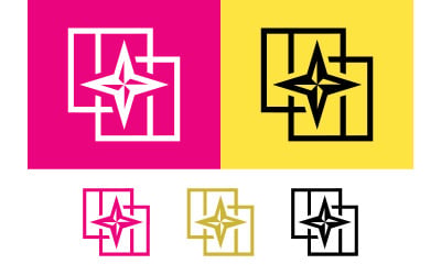 Kompassstjärnlogotyp geometriska rutor rosa gula.