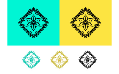 Flower emblem on turquoise background.