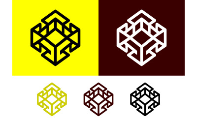 Geometrische kubus-abstractiepictogrammen in vetgedrukte en omlijnde stijlen.