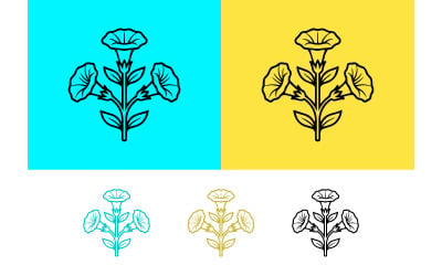 Morning glory floral emblem on blue background.