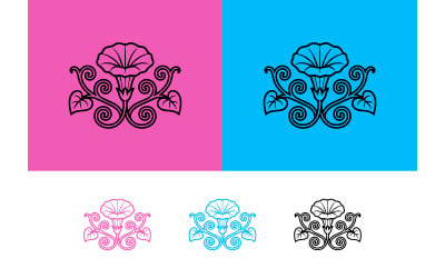 Morning glory floral emblem on pink background.