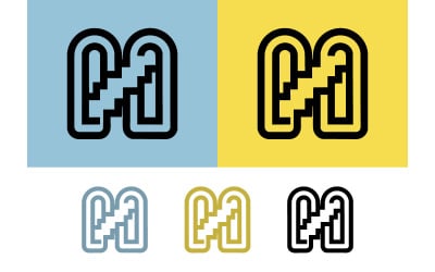 Staircase logo design on blue yellow background.
