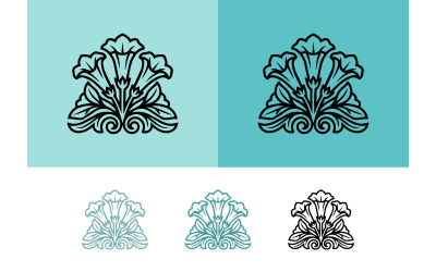 Bellflower floral emblem design on teal background.