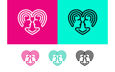 Couple heart logo in pink and cyan backgrounds.