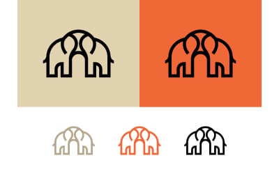 Elephant family logo line art beige orange.