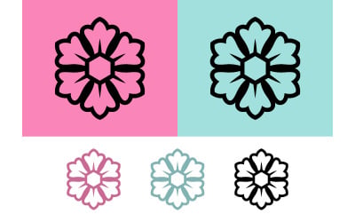 Hexagonal flower emblem with color options.