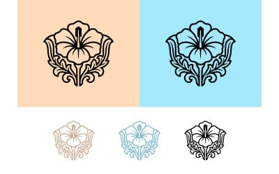 Hibiscus floral emblem design on peach background.