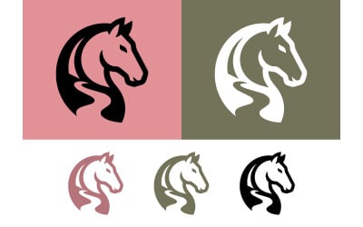 Horse head logo design pink grey colors.