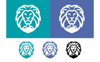 Lion head emblem with mountain teal purple.