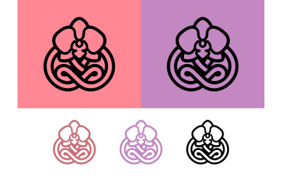 Orchid flower knot logo on pink and purple.