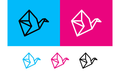 Origami kran ikonuppsättning blå rosa svart.